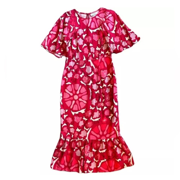 Rhode x Target Midi Red Floral Linen Blend Bell Sleeve Dress  size 18 - Picture 2 of 10